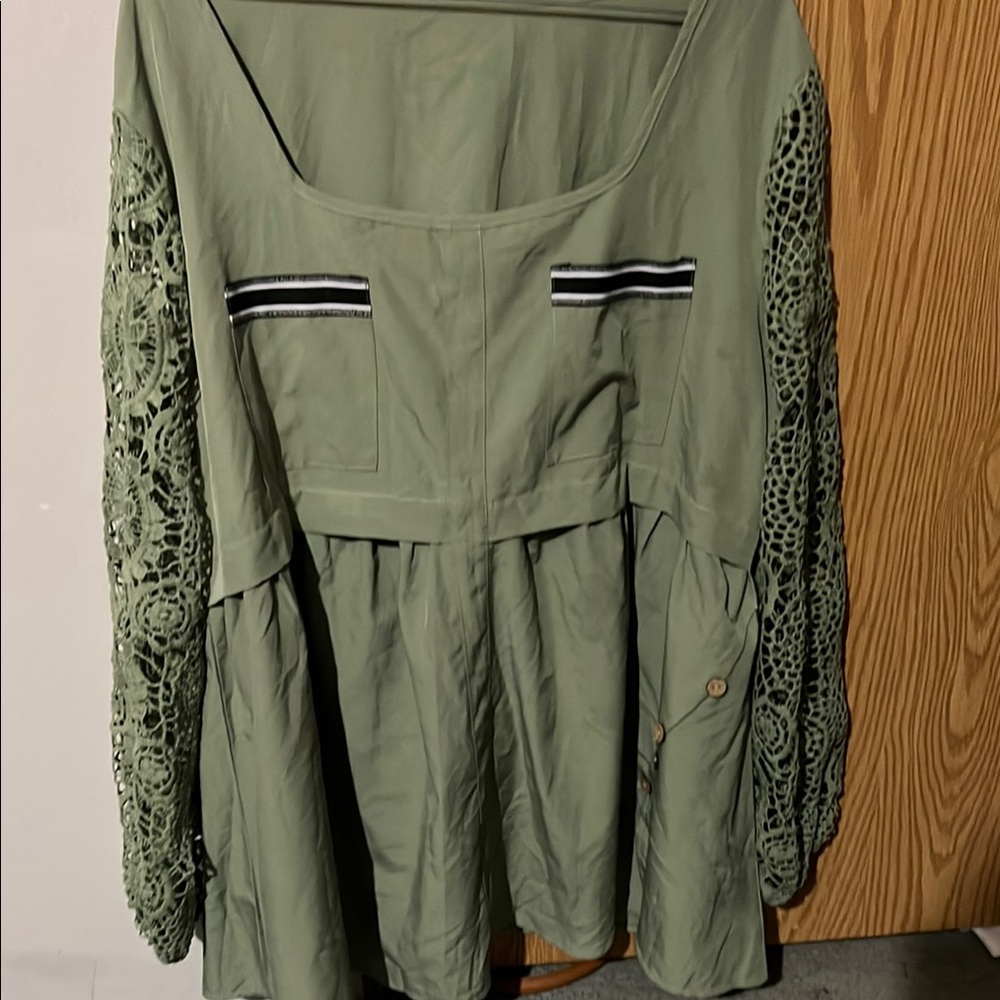 Green Embellished Long Sleeve Blouse